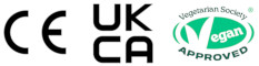 UKCA, CE and Vegan markings